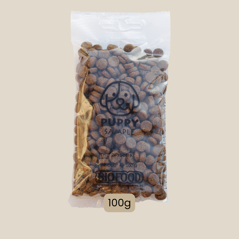 Muestra de croquetas extruidas (100 g) para cachorros de más de 10 kg