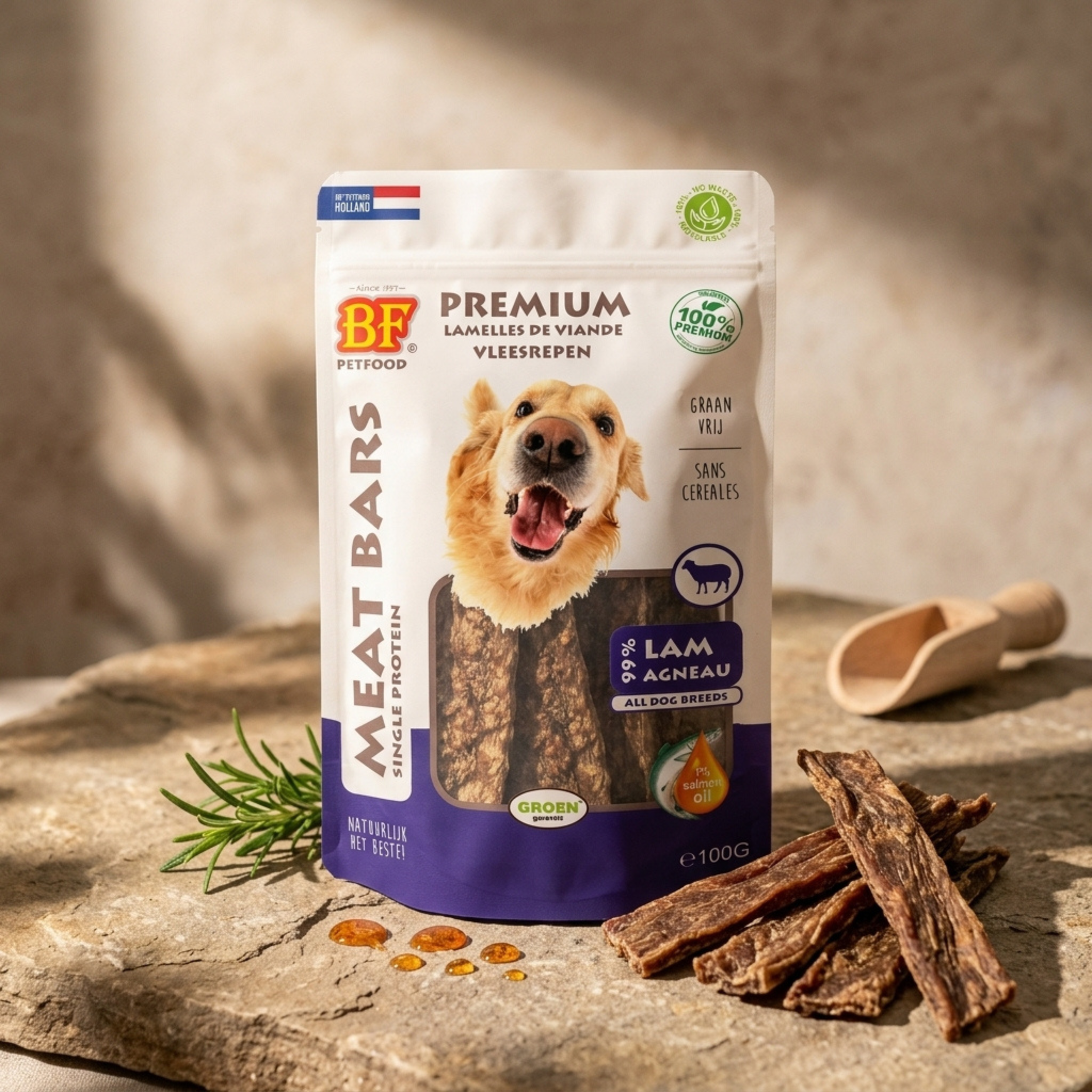 Dried lamb meat strips for dogs