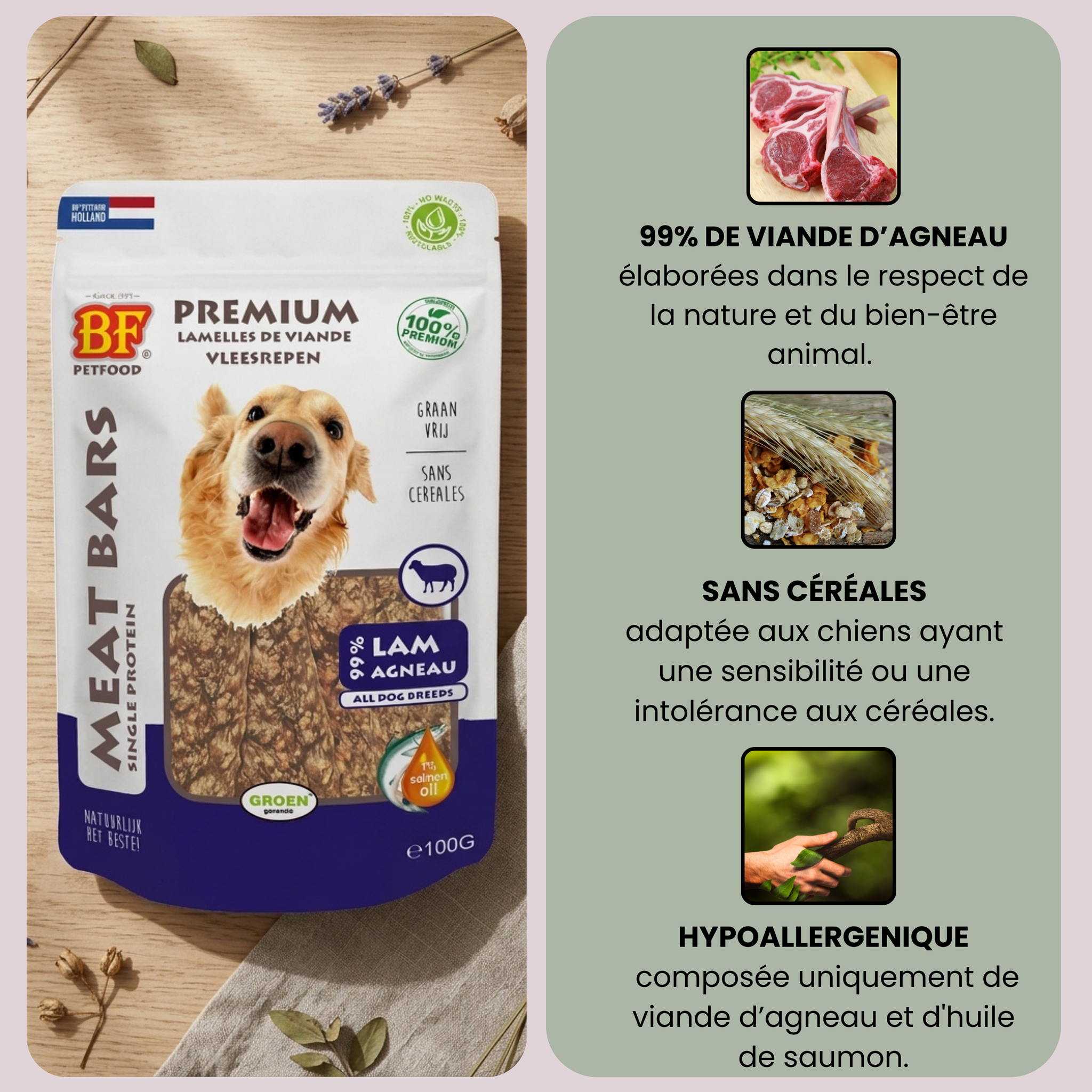 Dried lamb meat strips for dogs