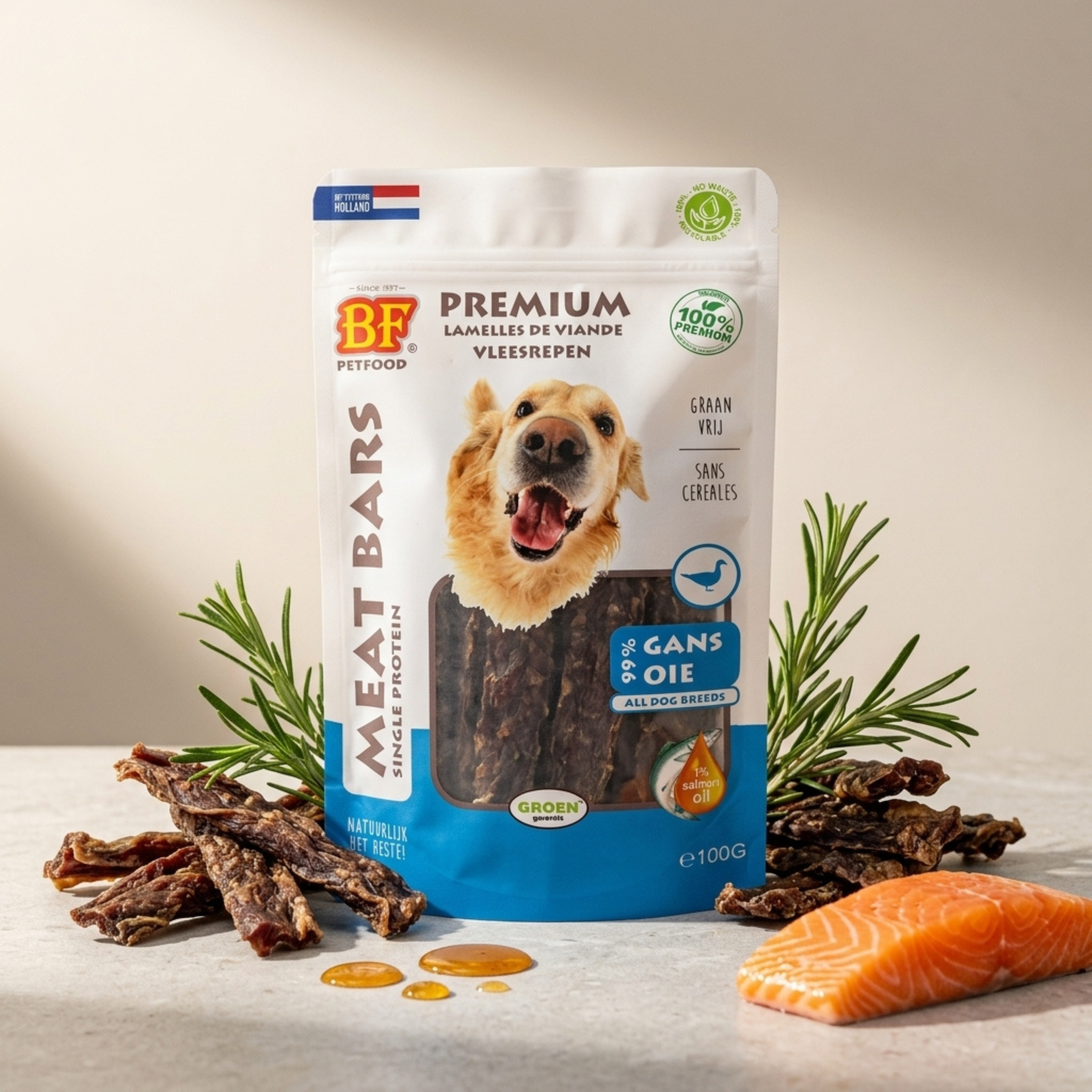 Dried goose meat strips for dogs