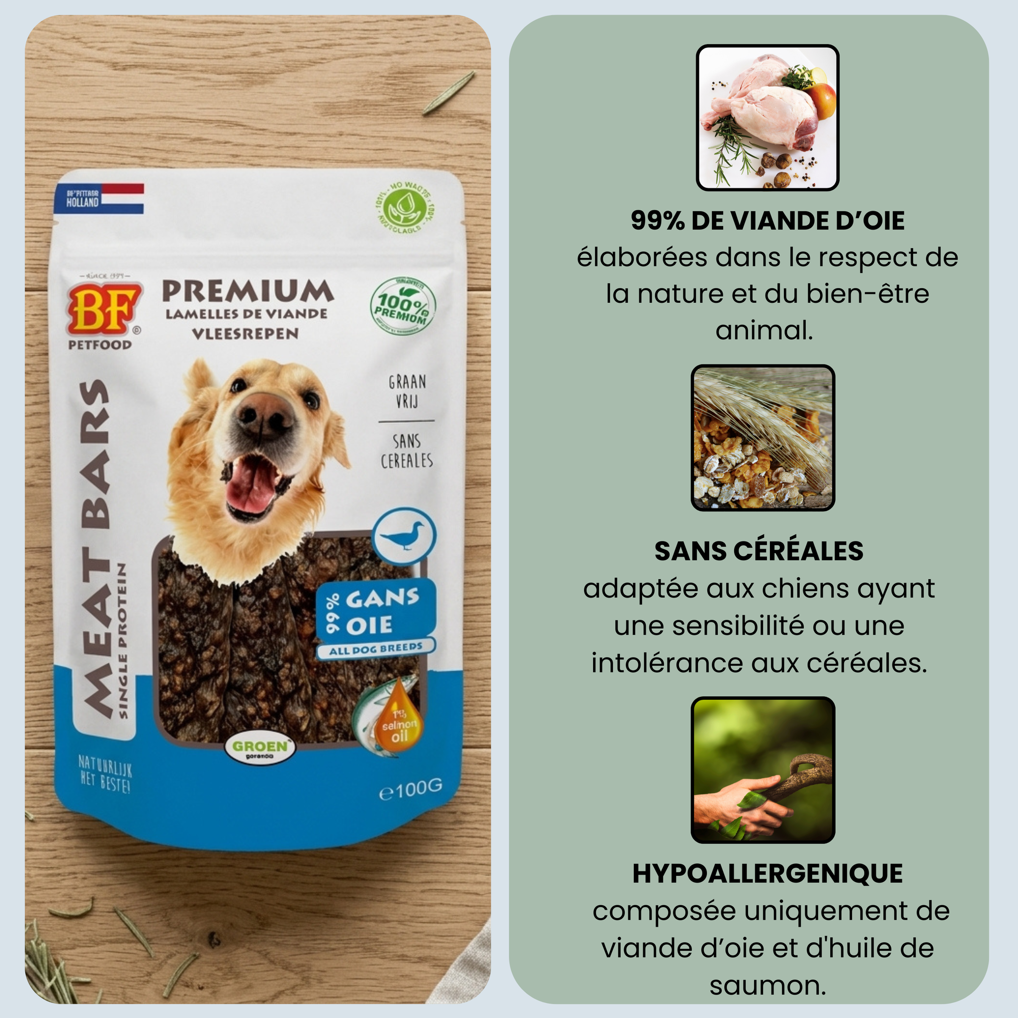 Dried goose meat strips for dogs